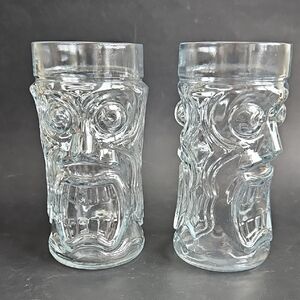 Set Of 2 Vintage Tiki Glasses Clear Gkass Anchor Hocking Tiki Bar
